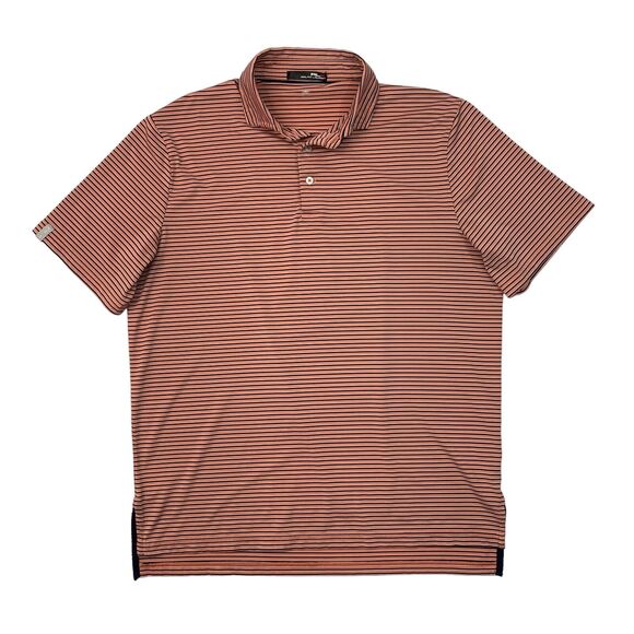 Ralph Lauren RLX Polo Shirt Men L Large Salmon Striped High Low Hem Stretch Golf - Picture 1 of 9